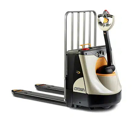 Crown WP 3000 electric pallet jack used as the homepage hero image for BatteryTrackr.